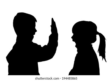 Vector silhouette of children on a white background.