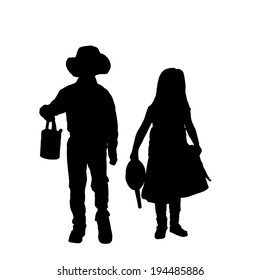 Vector silhouette of children on a white background.