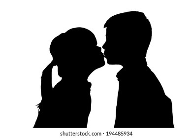 Vector silhouette of children on a white background.
