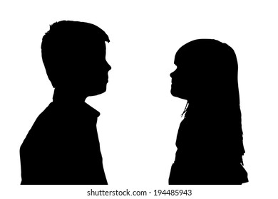 Vector silhouette of children on a white background.