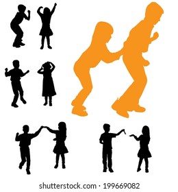 Vector silhouette of children on white background.