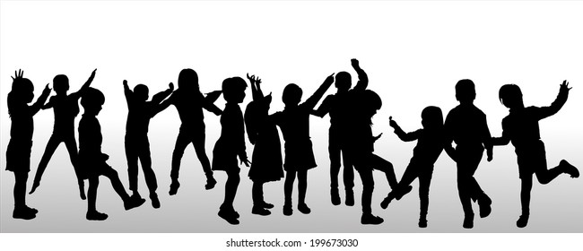 Vector silhouette of children on white background.