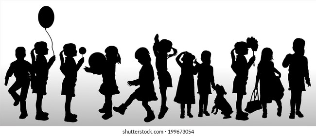 Vector silhouette of children on white background.