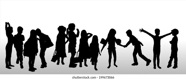 Vector silhouette of children on white background.