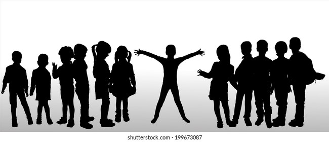 Vector silhouette of children on white background.