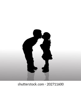 Vector silhouette of children on a white background.