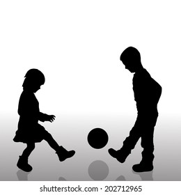 Vector silhouette of children on a white background.