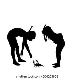 Vector silhouette of children on a white background.