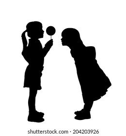 Vector silhouette of children on a white background.
