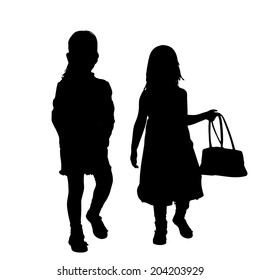 Vector silhouette of children on a white background.