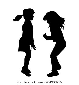 Vector silhouette of children on a white background.
