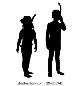 Vector silhouette of children on a white background.