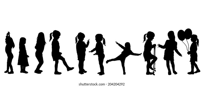 Vector silhouette of children on a white background.