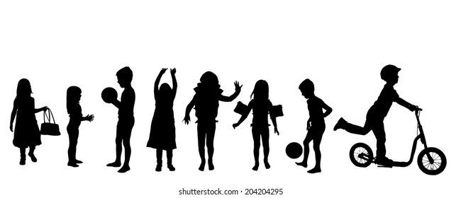 Vector silhouette of children on a white background.