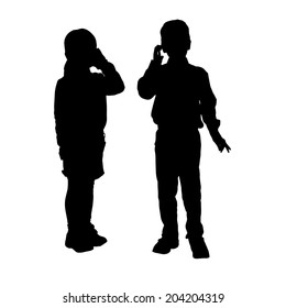 Vector silhouette of children on a white background.