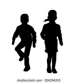 Vector silhouette of children on a white background.