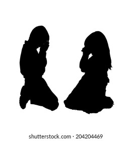 Vector silhouette of children on a white background.