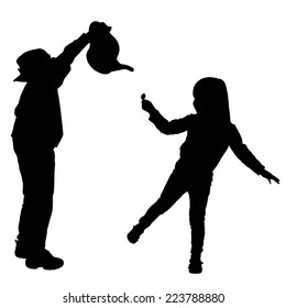 Vector silhouette of a children on a white background.