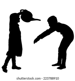 Vector silhouette of a children on a white background.
