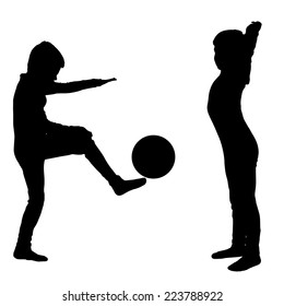 Vector silhouette of a children on a white background.