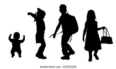 Vector silhouette of children on a white background.