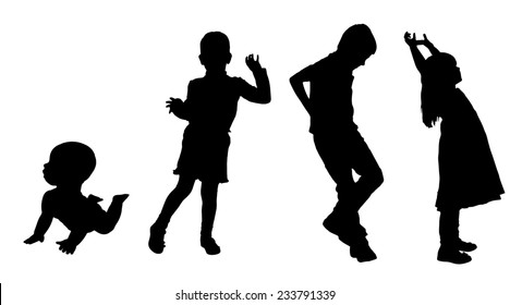 Vector silhouette of children on a white background.