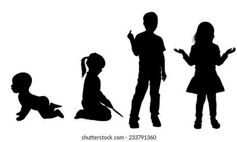 Vector silhouette of children on a white background.