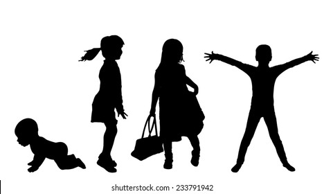 Vector silhouette of children on a white background.