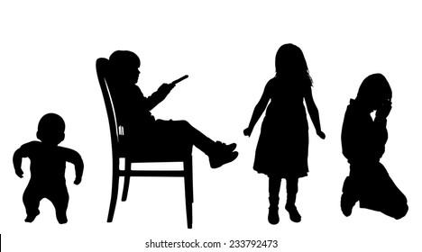 Vector silhouette of children on a white background.