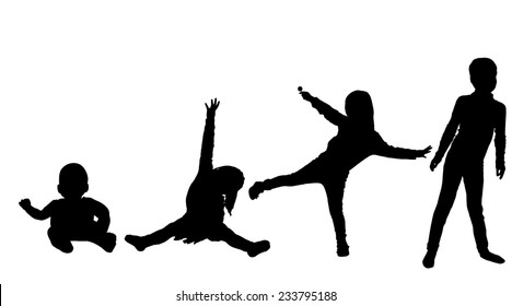 Vector silhouette of children on a white background.