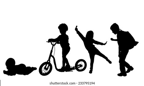 Vector silhouette of children on a white background.