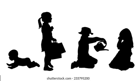 Vector silhouette of children on a white background.