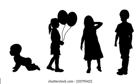 Vector silhouette of children on a white background.
