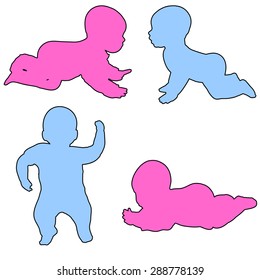 Vector silhouette of children on a white background.