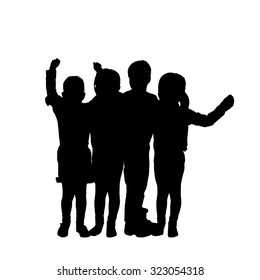 Vector silhouette of children on a white background.
