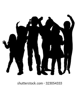 Vector silhouette of children on a white background.