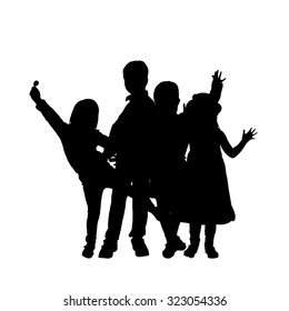 Vector silhouette of children on a white background.