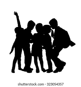 Vector silhouette of children on a white background.