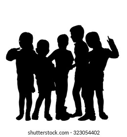 Vector silhouette of children on a white background.