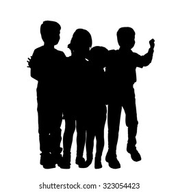 Vector silhouette of children on a white background.