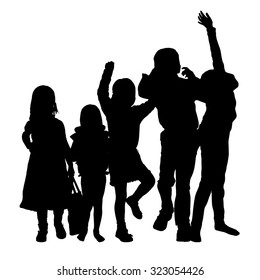 Vector silhouette of children on a white background.