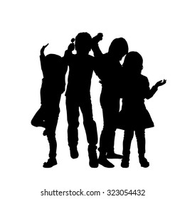 Vector silhouette of children on a white background.