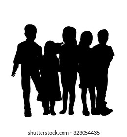 Vector silhouette of children on a white background.