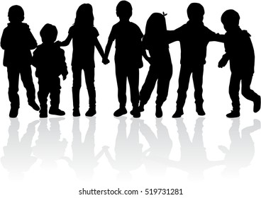 Vector silhouette of children on white background.