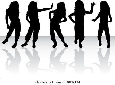 Vector silhouette of children  on white background.