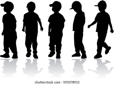 Vector silhouette of children on white background.