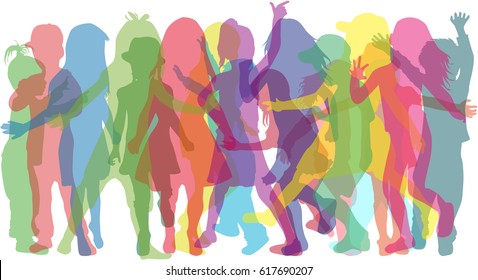 Vector silhouette of children on white background.