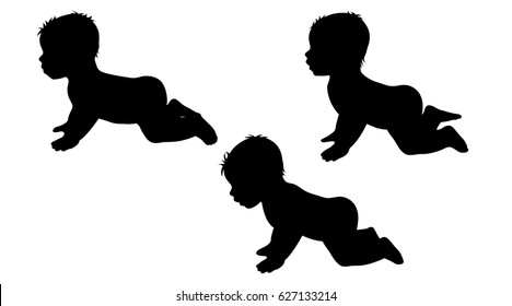 Vector silhouette of children on white background.