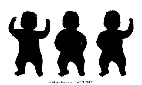 Vector silhouette of children on white background.