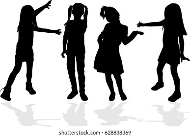 Vector silhouette of children on white background.